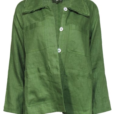 Tuckernuck - Green Open Front Jacket w/ Decorative Buttons & Frayed Trim Sz S