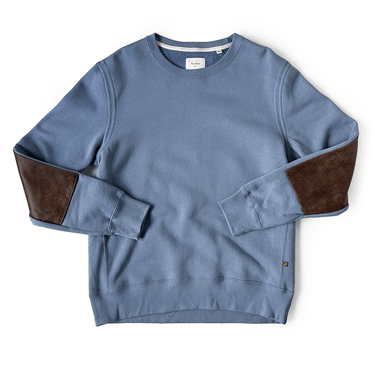 BILLY REID BLUE COTTON SWEATSHIRT WITH LEATHER ELBOW PATCHES