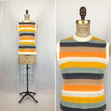 Vintage 60s Sweater | Vintage striped sleeveless sweater shell | 1960s Miss Holly knit top 