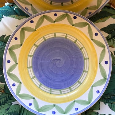 6 Williams-Sonoma Italy Marisol Dinner Plates 11.5” Earthenware Plates~ Italian Pottery~ Made in Italy~  Blue Yellow Sage 