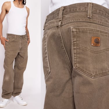 90s Carhartt Olive Workwear Pants - 33x32 | Vintage Utility Straight Leg Duck Canvas Dungarees 