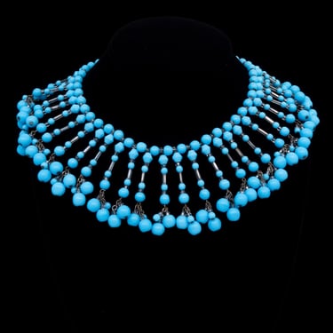 Miriam Haskell Blue Beaded Fringe Necklace