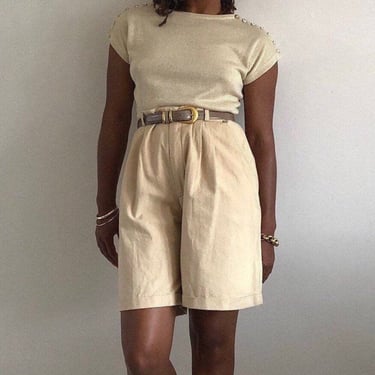 80s DVF cotton trouser shorts / vintage Diane Von Furstenberg oatmeal cotton pleated high waisted baggy shorts | 29 W 