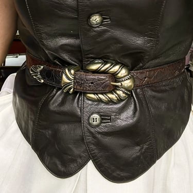 vintage bold ornate leather metal hardware belt 