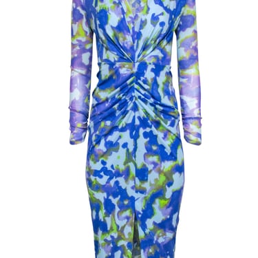 Diane von Furstenberg - Blue & Green Tie Dye Ruched Middle Dress Sz XS