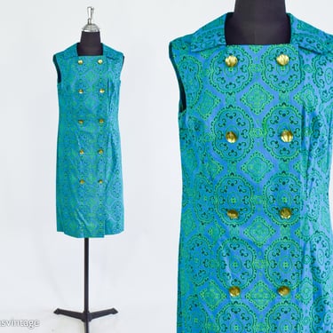 1960s Turquoise Shift Dress | 60s Peacock Blue Shift Dress | Twiggy | Small 