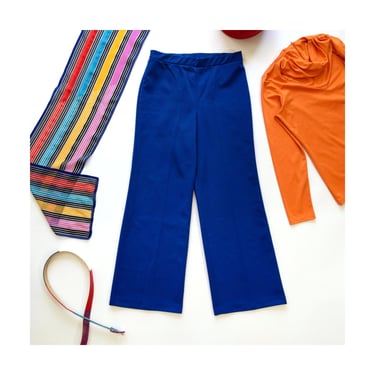Basic Retro Vintage 60s 70s Dark Blue Polyester Pants 