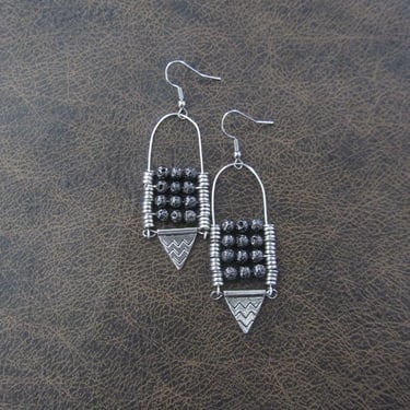 Lava rock chandelier earrings silver gray 