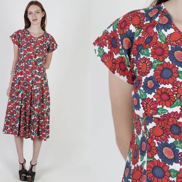 Vintage 90s All Over Floral Print Dress Grunge Festival Button Front Cotton Mini 