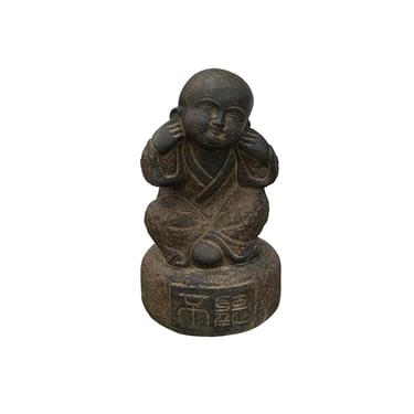 Oriental Gray Stone Little Lohon Monk Covering Ears Statue ws3627E 