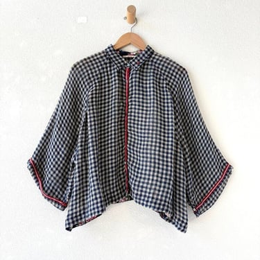 PERO INDIGO CHECK LINEN BLOUSE SIZE LARGE