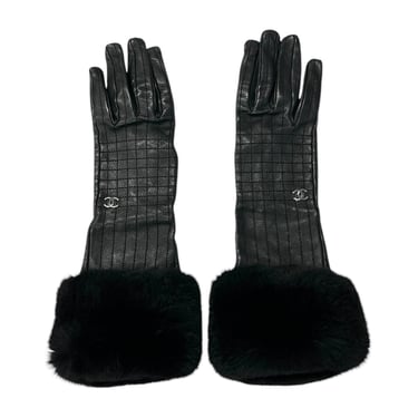 Chanel Black Fur Logo Gloves