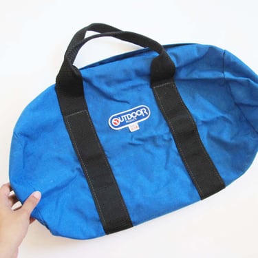 Vintage 80s Outdoor Products Gym Bag - 1980s Blue Canvas Overnight Bag - Small Short Strap Duffel Bag - Made in USA 