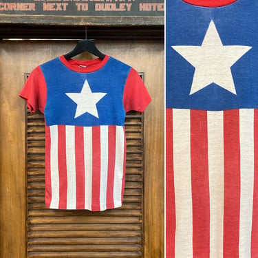 Vintage 1960’s Glam Mod Captain America Star x Stripes Pop Art Tee Shirt, 60’s T Shirt, 60’s Comic, Vintage Clothing 