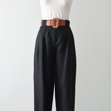 vintage linen trousers, black high waisted pants 