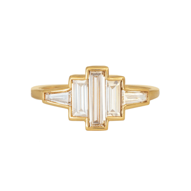 OOAK Art Deco Inspired Ring with Baguette Diamonds