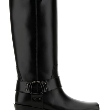 Valentino Garavani Women Black Leather Biker Rockstud Boots