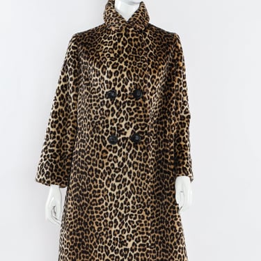 Double Breasted Leopard Faux Fur Coat