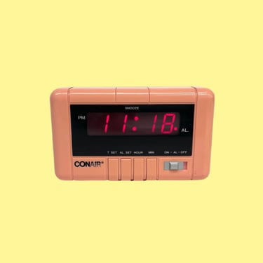 Vintage Digital Clock Retro 1980s Conair + Model CL 1001 + Peachy Pink + Tilting Bedside + Alarm Clock + Compact + Time + Home Decor 