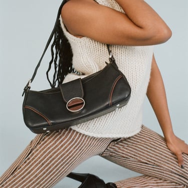 Vintage Ungaro Black and Brown Leather Shoulder Bag