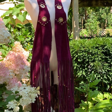 Rare! 1960's Purple Fringe Vest - Grommets, Studs & Super Long Fringe - Purple Suede Jimi Hendrix - Haight-Ashbury Vest - Women's Medium 