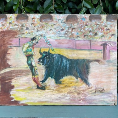 Bull Fight Painting -- Painting of Bull Fight -- Vintage Painting -- Vintage Art -- Painting -- Bullfight Painting - Painting of Bullfighter 