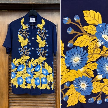 Vintage 1950’s Duke Kahanamoku Rayon Border Print Hawaiian Shirt, 50’s Hawaiian Shirt, 50’s Rayon Shirt, Vintage Tropical, Vintage Clothing 