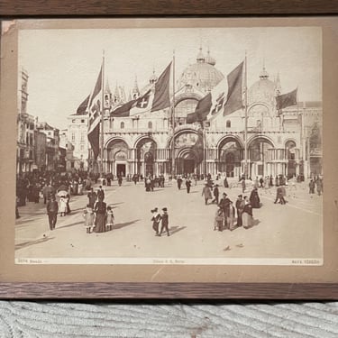Sepia Tone Photograph Cathedral Basilica Saint Mark Chiesa di S. Marco Naya Venezia Vintage Turn of 19th Century Vintage Black White Photo 