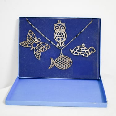 1970s Silver "Pet Pendants" Necklace and Pendant Set in Original Box 