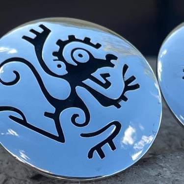 Antonio Pineda ~ Vintage 970 Silver Ozomatli Monkey Shadowbox Toggle Back Cuff Links 