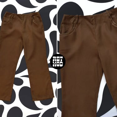 Casual Vintage 60s 70s Brown Cotton Blend Summer Slacks with Pockets 