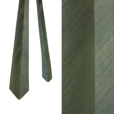 vintage 1960s two-tone green sharkskin tie • midcentury woven silk blend necktie 