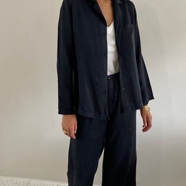 90s silk charmeuse pant suit loungewear / vintage black liquid silk charmeuse satin pant suit PJs pajamas matching set | Medium 