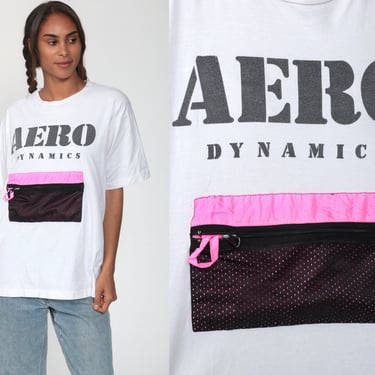 Aero Dynamics Shirt Neon Slogan Shirt 90s Pocket Tshirt Surfer 80s Retro Tshirt Vintage 1990s Small 