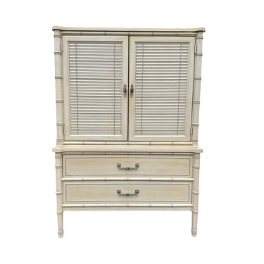 Henry Link Bali Hai Armoire Dresser with Faux Bamboo & Louvered Shutter Doors - Vintage Creamy White Hollywood Regency Chinoiserie Coastal 