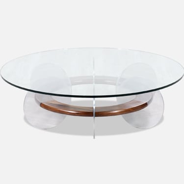 Mid-Century Modern Disc Style Aluminum & Walnut Coffee Table