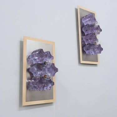Sculptural Poliarte Murano glass wall sconces 1970s, set of 2 