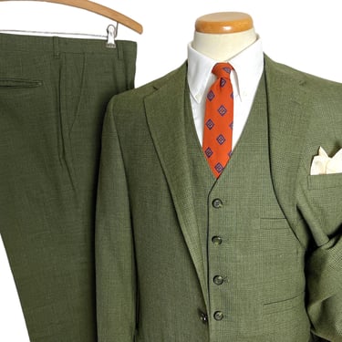 Vintage 1960s/1970s PALM BEACH Wool 3pc Suit ~ 39 Long ~ Glen Plaid ~ vest / waistcoat ~ pants / jacket / sport coat ~ Preppy / Ivy / Trad 