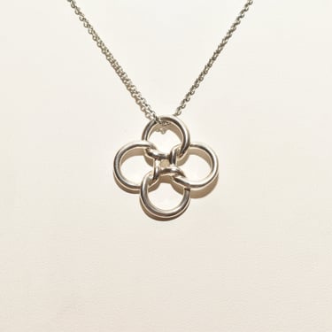 Tiffany & Co. Sterling Silver Quadrifoglio Pendant Necklace By Elsa Peretti, Valentines Day Gift, 16
