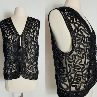 Vintage Black Sequin Vest Size Large 