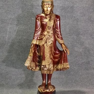 Carved Vintage Tibetan or Thailand Polychromed and Giltwood Mandalay Statue