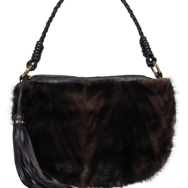 Paolo Masi - Brown Leather Shoulder Bag w/ Mink Fur