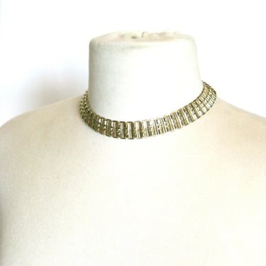 Vintage CORO Pegasus Choker / Textured Goldtone Necklace / Modernist Link Choker Necklace / Vintage Costume Jewelry / Gift for Her / Signed 