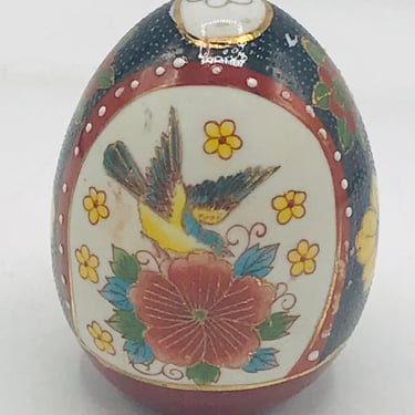 Vintage Porcelain Hand Painted Egg - Pretty bird and flower gold trim Ready for  Easter Basket 3 3/4" 