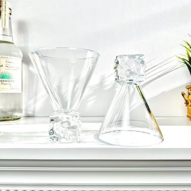 PAIR Glass Ice Cube Base Cocktail Glasses, Vintage Martini Glass, Iconic Italian Barware DiSaronno Italy, Birthday Bar Gift, Retro Bar Gift 