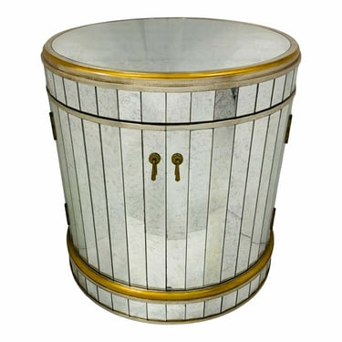Century Furniture Modern Eglomise Mirrored Drum End Table