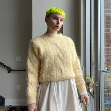 VTG 90s Butter Yellow Mohair Sweater 