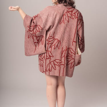 Maroon Silk Shibori Haori Jacket