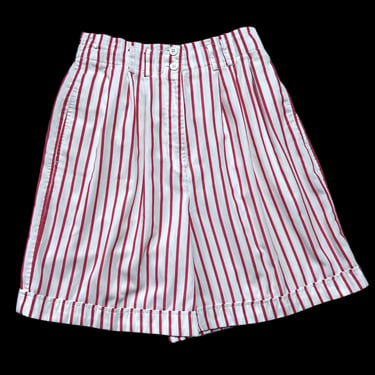 Vintage 1990s Women's High Waist Candy Stripe Shorts ~ measure 25 - 31 ~ High Waisted ~ Elastic ~ Hasting & Smith 