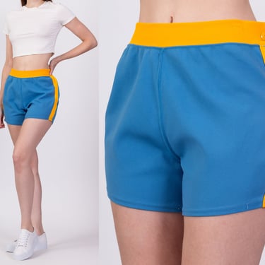 Sm-Lrg 70s Blue Striped Unisex Athletic Shorts | Vintage High Waisted Basketball Wrestling Gym Shorts 